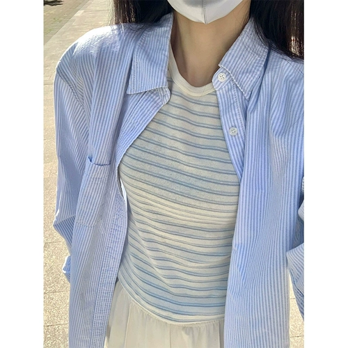 Синяя осенняя рубашка, куртка, французский стиль