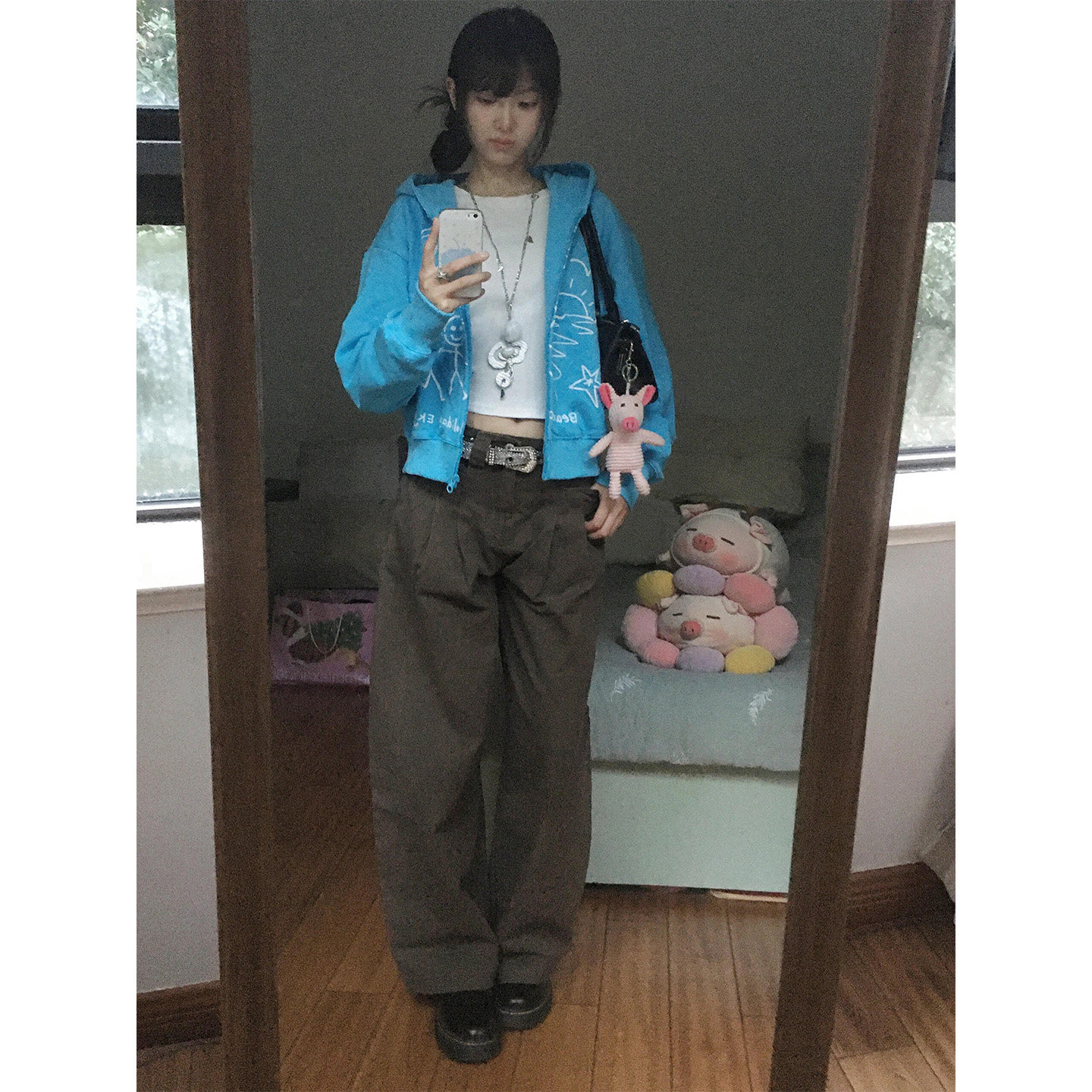 美式复古火柴人涂鸦连帽卫衣女春秋2026新款街头宽松休闲开衫外套