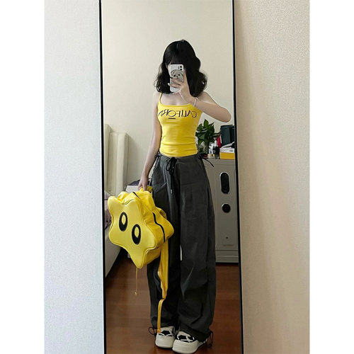 美式黄色小吊带辣妹打底背心女夏