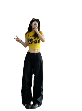 美式辣妹黄色正肩短袖t恤女夏季