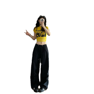美式辣妹黄色正肩短袖t恤女夏季多巴胺修身百搭甜辣短款紧身上衣