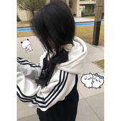 国潮牌hiphop美式 插肩袖 连帽卫衣女秋冬加绒加厚撞色oversize上衣