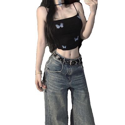 黑色蝴蝶吊带背心女夏季外穿2024