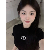 复古辣妹紧身短袖 t恤女2026新款 夏季 美式 小个子正肩显瘦短款 上衣