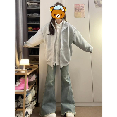 美式立领重磅刺绣开衫卫衣外套女