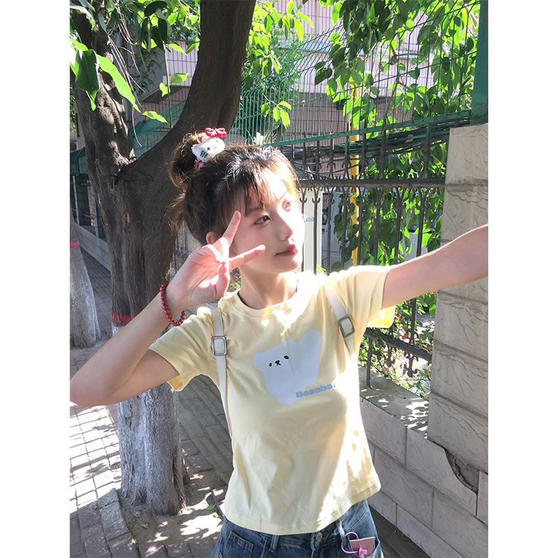 多巴胺黄色可爱小狗正肩短袖t恤