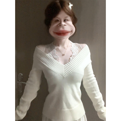 纯欲风辣妹V领针织毛衣女秋冬季