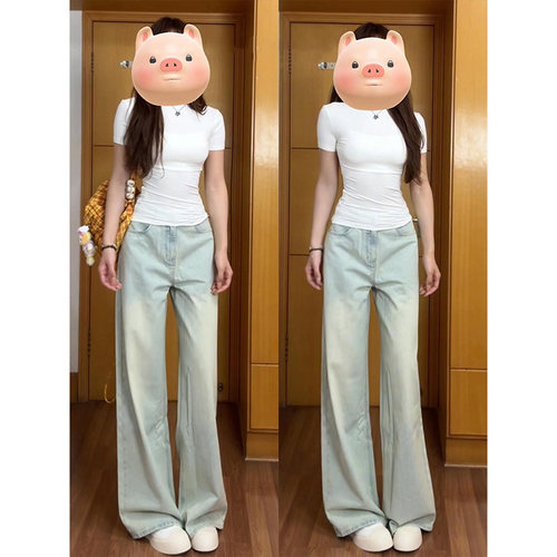 美式怀旧浅色高腰牛仔裤女2026