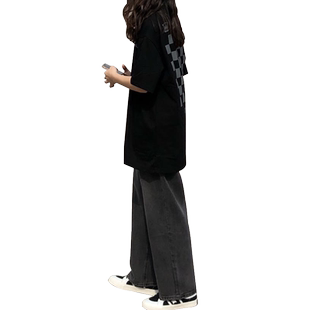 直筒牛仔裤女ins高腰显瘦韩版宽松chic百搭小个子学生老爹阔腿裤