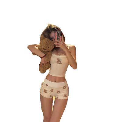 美式辣妹小熊吊带背心女夏季休闲