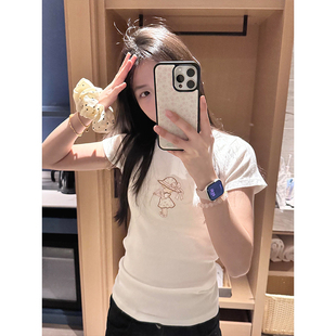 韩系bm风刺绣小女孩短袖t恤女夏季2026新款修身显瘦正肩短款上衣