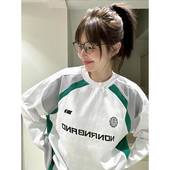 美式 复古球衣字母撞色拼接长袖 t恤女春秋设计感宽松慵懒运动上衣