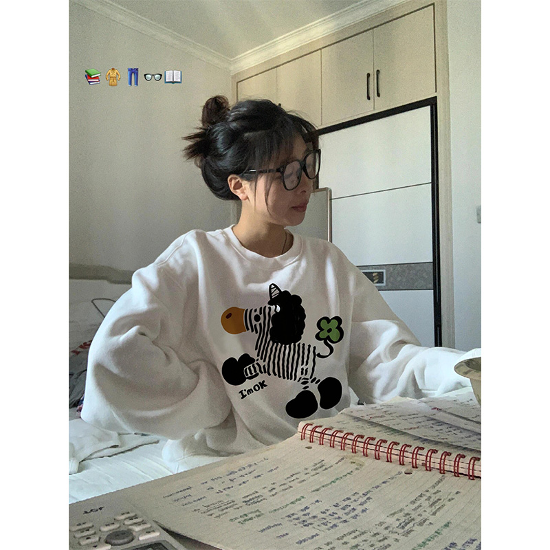 美式复古可爱撞色斑马套头卫衣女