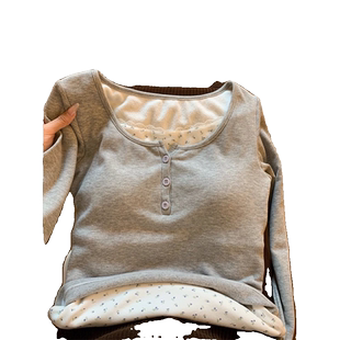 假两件碎花打底衫女秋冬加绒保暖内搭修身显瘦长袖t恤带胸垫上衣