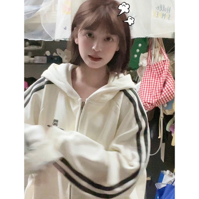美式oversize条纹慵懒卫衣外套女