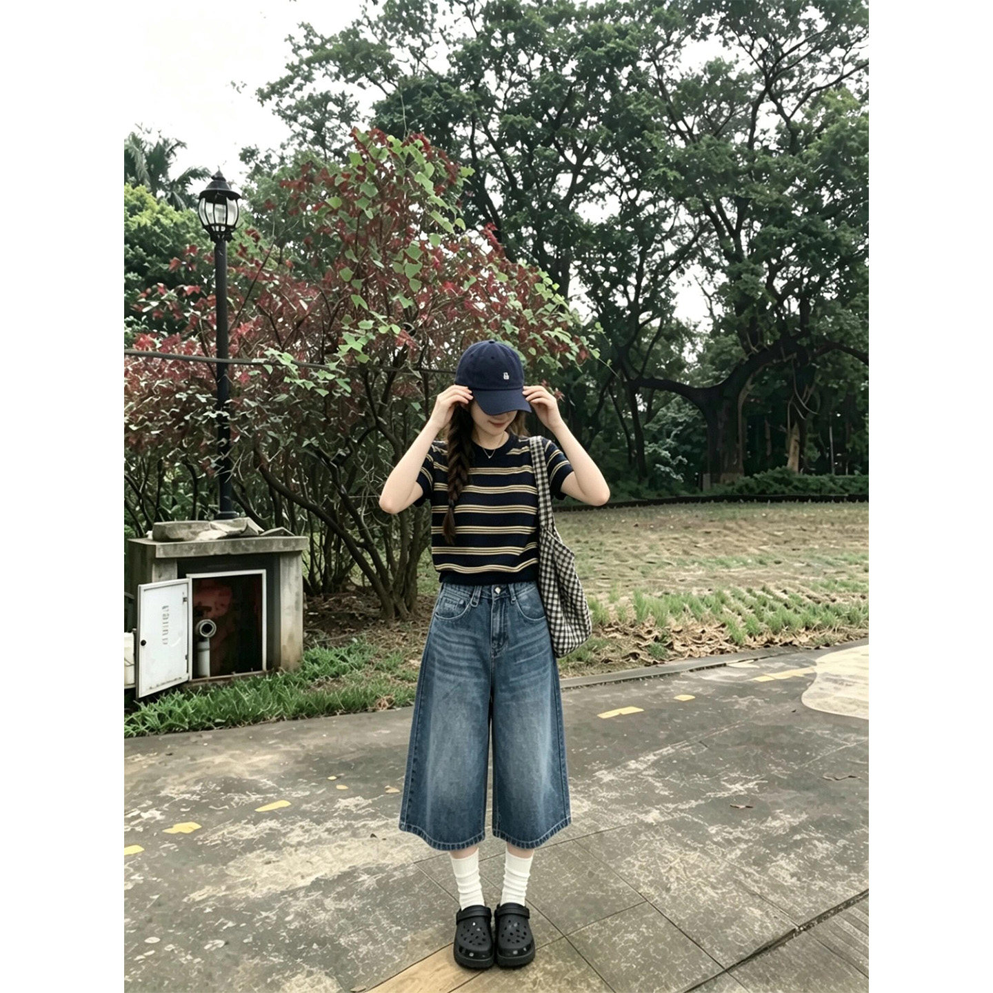 美式复古宽松短裤七分裤女夏薄款图片