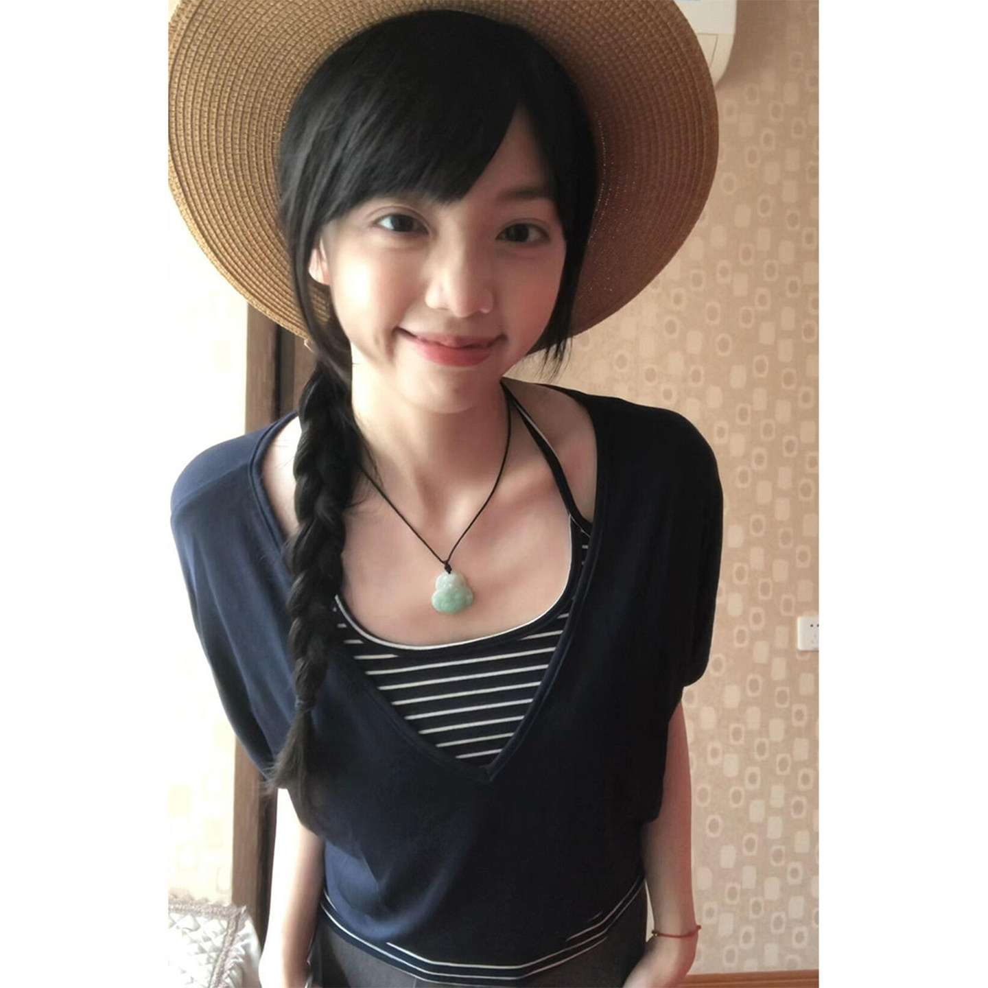 韩系V领藏蓝色短袖吊带两件套装图片