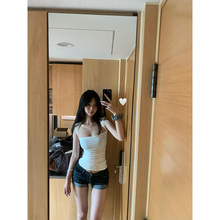 美式辣妹方领吊带背心女夏季外穿高级感紧身纯欲性感抹胸无袖上衣