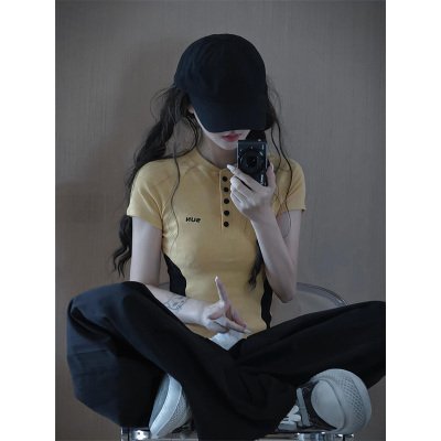 2025新款黄色正肩短袖t恤女夏季