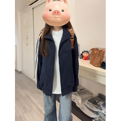 美式加绒拉链开衫情侣卫衣外套女