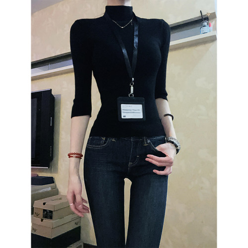 美式辣妹半高领内搭打底衫女早秋