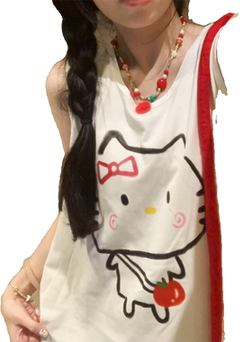 可爱卡通手绘猫咪无袖背心女夏季