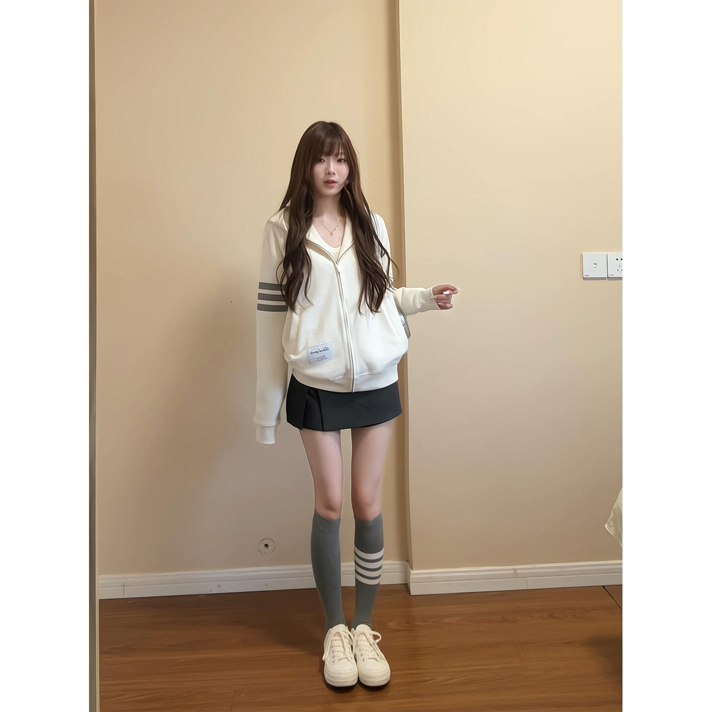 韩系运动学院风拉链卫衣外套女秋季新款显瘦百搭杠条开衫连帽上衣