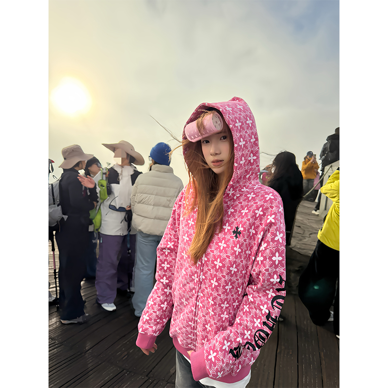 国潮牌美式高街哥特连帽卫衣女秋