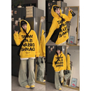 2025秋冬新款 慵懒风外套 oversize连帽黄色卫衣女宽松字母印花美式