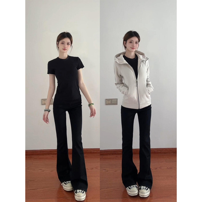 黑色微喇牛仔裤女秋冬加绒高腰