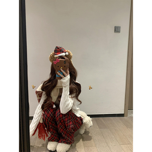 卫裤 圣诞氛围感红色格纹休闲裤 宽松慵懒直筒阔腿裤 2025新款 女冬季