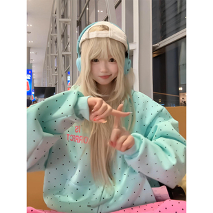 美式波点星星字母印花连帽开衫卫衣女春秋新款宽松慵懒风休闲外套