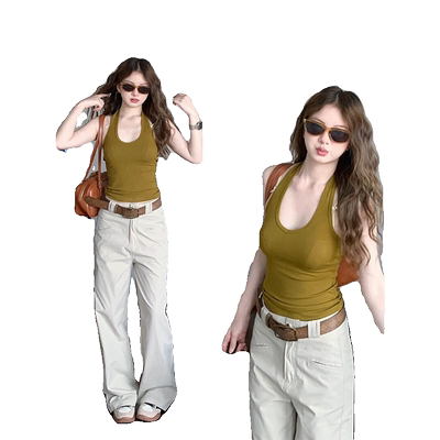 美式复古挂脖无袖背心女夏季2025