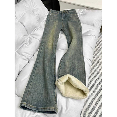 加绒加厚微喇牛仔裤女2025年秋冬