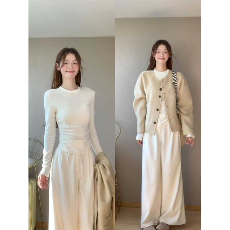 白色加厚德绒内搭打底衫女秋冬季