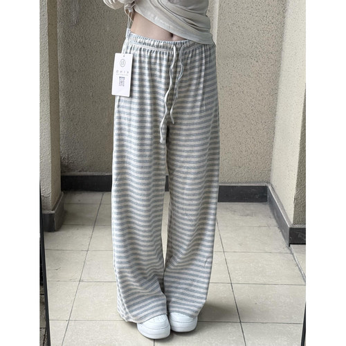 软糯舒适灰色条纹休闲裤女春秋季