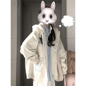 萌宠猫咪口袋连帽卫衣开衫 外套女秋冬高级感小众情侣加绒加厚夹克