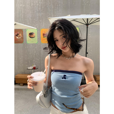 美式辣妹性感刺绣条纹吊带背心女