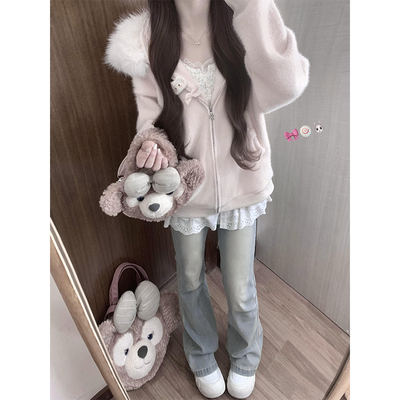 浅蓝色微喇牛仔裤女2025秋冬新款