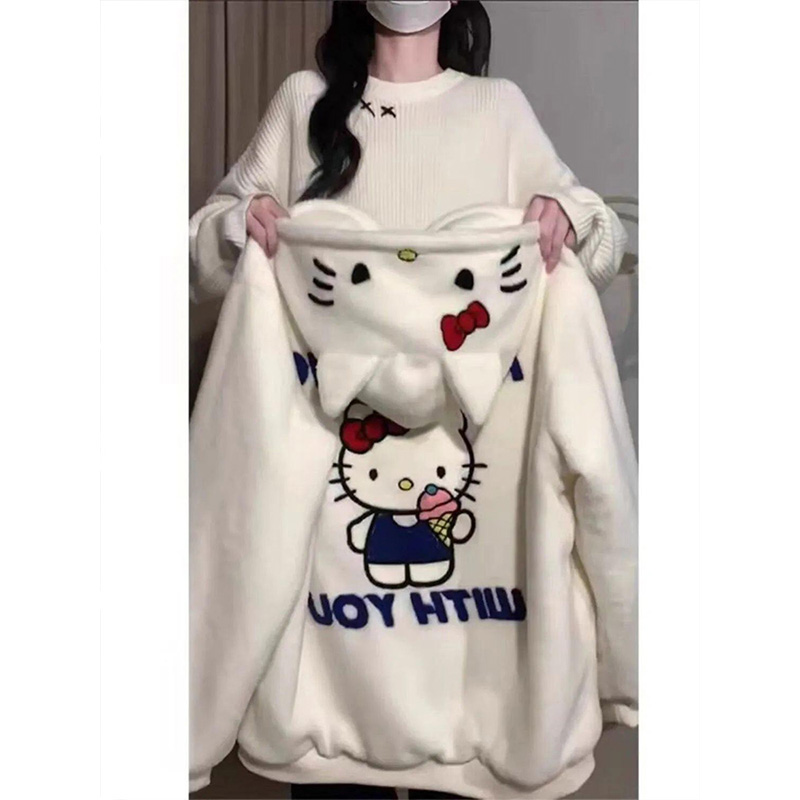 凯蒂猫可爱耳朵蝴蝶结羊羔绒棉衣女冬季加厚甜妹宽松棉袄棉服外套