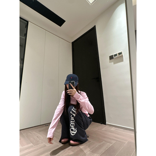 韩系松弛感休闲套装女春秋正肩长袖t恤哥特风阔腿长裤卫裤两件套