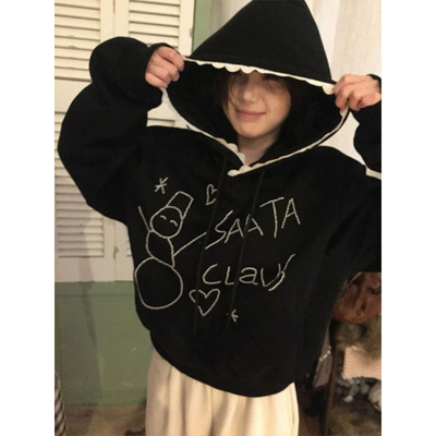 美式蕾丝拼接连帽卫衣女春秋季