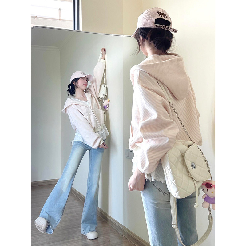 韩系氛围感粉色条纹外套女秋冬季2025新款小个子短款开衫连帽卫衣,女装/女士精品,卫衣/绒衫,淘宝优惠券,粉丝福利购,淘宝优惠卷