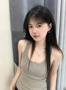 灰色内搭吊带背心女夏季外穿2024新款遮副乳工字宽肩内搭打底上衣
