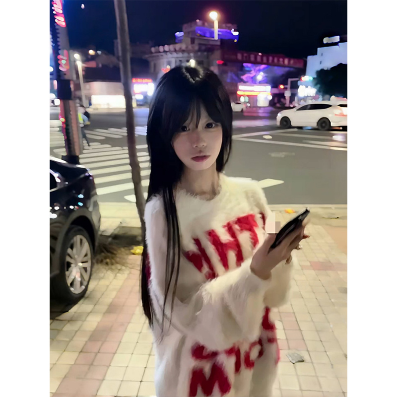 美式圆领字母毛衣女秋冬2024新款