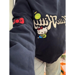 卡通kitty刺绣圆领卫衣女秋冬加绒加厚高级感休闲慵懒风无帽上衣