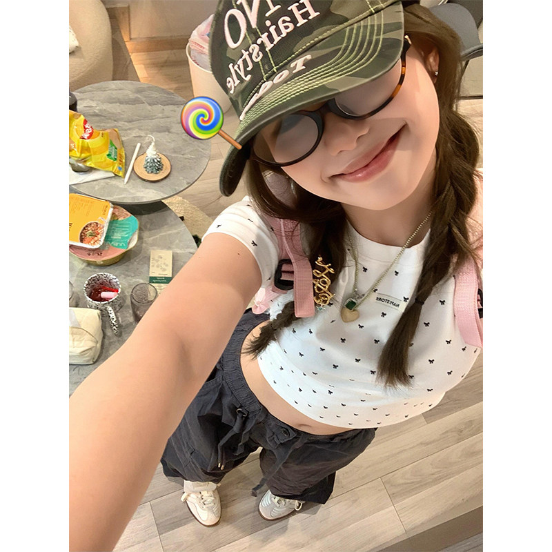 白色波点印花正肩短袖t恤女夏季2024新款甜辣修身短款小个子上衣,女装/女士精品,T恤,淘宝优惠券,粉丝福利购,淘宝优惠卷