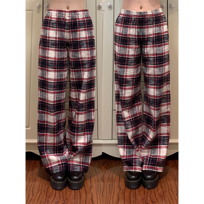 松弛感格纹休闲裤女秋冬2024新款