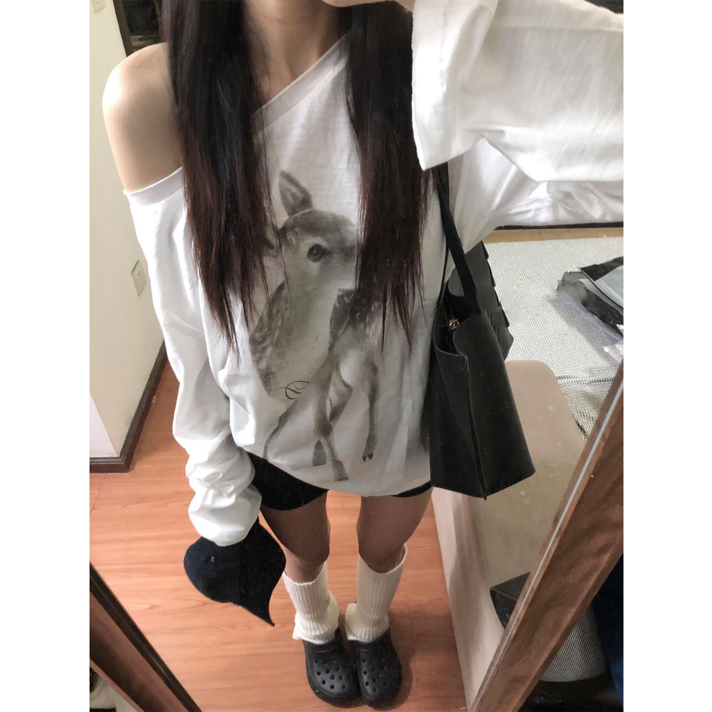 韩系梅花鹿莱赛尔斜肩防晒罩衫女图片
