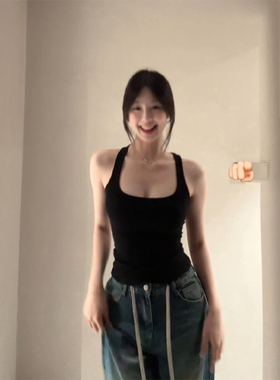 美式纯欲辣妹黑色打底背心女款夏季修身外穿无袖显瘦内搭吊带上衣